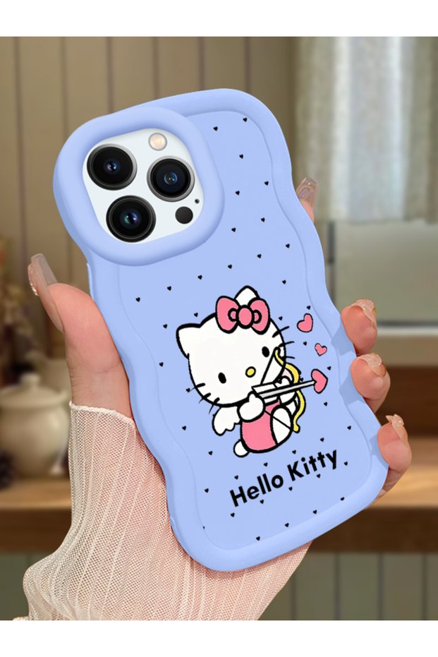 iPhone 13 Pro Max Compatible Case Camera Protector Blue Silicone Couple Phone Case Kitty Pattern