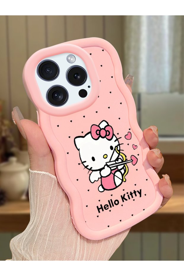 iPhone 14 Pro Max Compatible Case with Camera Protector Pink Silicone Couple Phone Case Kitty Pattern