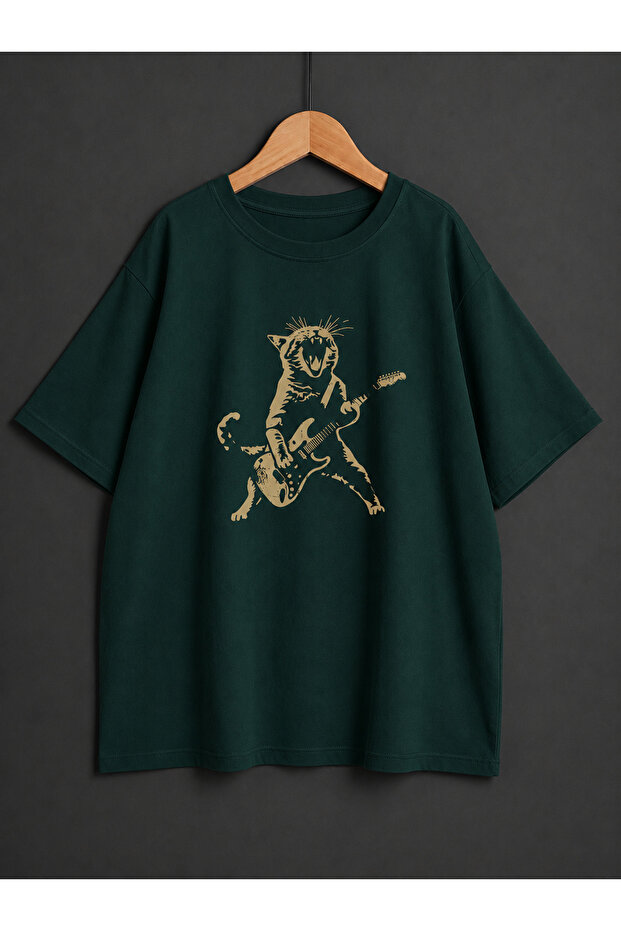 قميص كبير الحجم مطبوع عليه قطة من UNISEX GUITARST