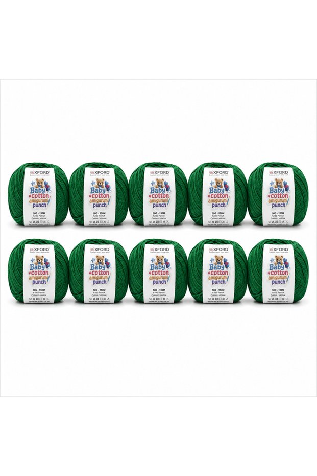 Pack of 10 Oxford Baby Cotton Amigurumi Punch 50Gr/150M No:130 Turbe Green