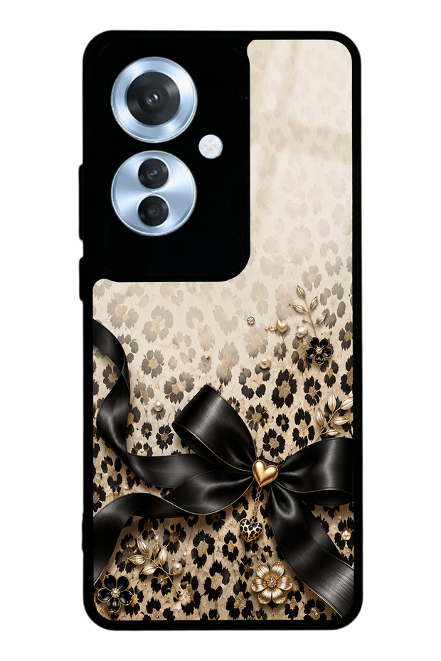 Oppo Reno 11F Golden Leopard Bow Design Glossy Phone Case