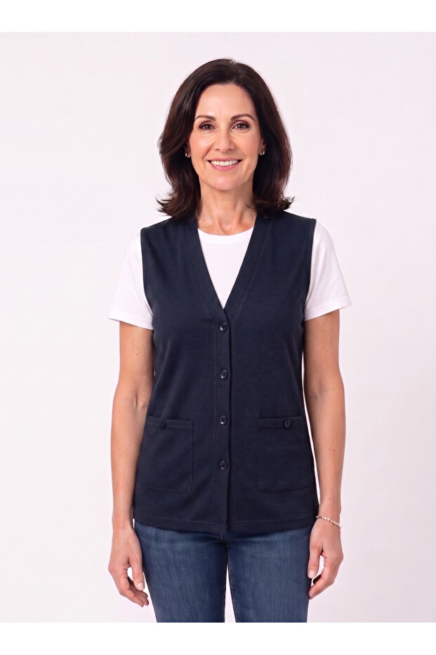 Combed Cotton Buttoned Pocketed Thin Fabric Combed Cotton Slim Fit Vest
