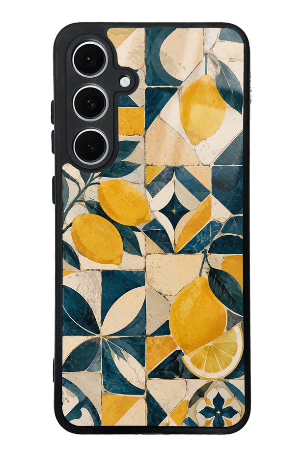 Samsung S24 Fe Mediterranean Lemon Mosaic Design Glossy Phone Case