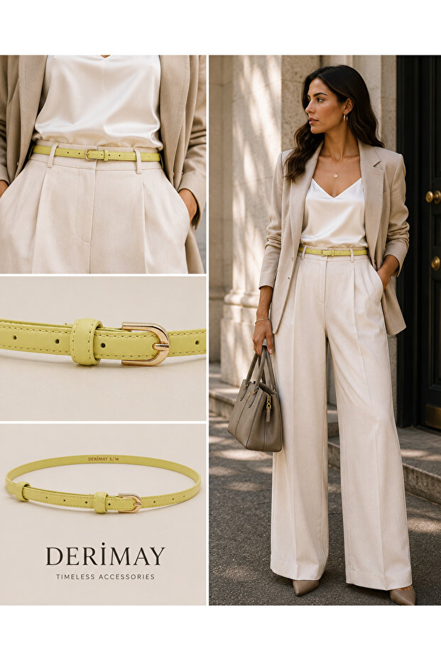 Elegantly Designed Thin 1 cm Women's Belt with Minimal Buckle, Compatible with Trousers, Jackets, Dresses, and Shirts