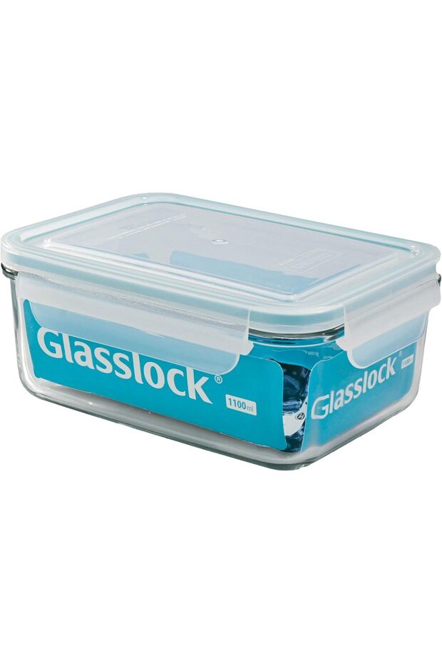 Glass Food Storage Container 1100ml Rectangular Airtight BPA Free Locking Lid Container for Daily Use (Pink, 1100 ml)