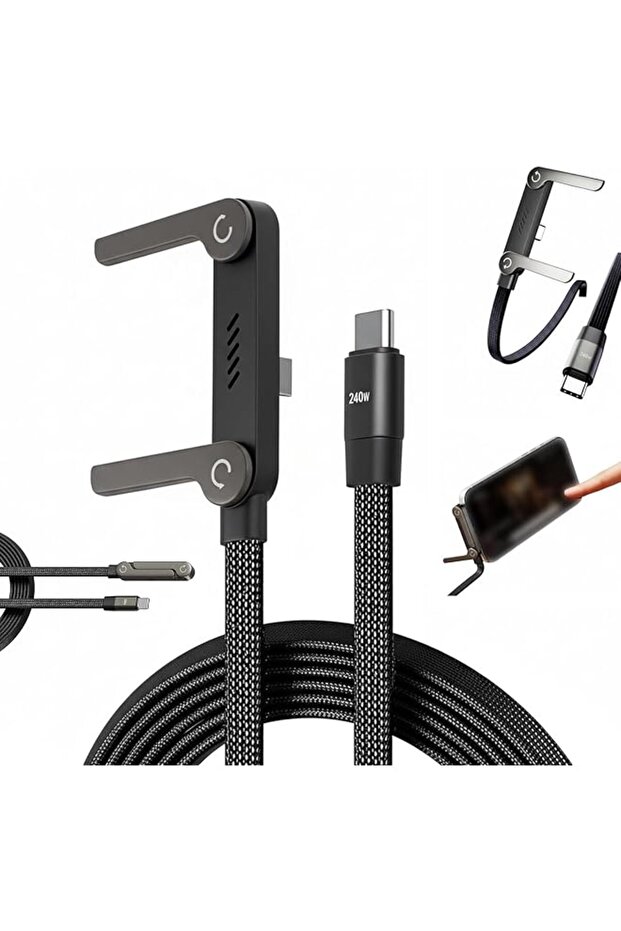 Phone Stand Type C Cable, 2-in-1 Foldable Invisible Charger with 240W Fast Charging,