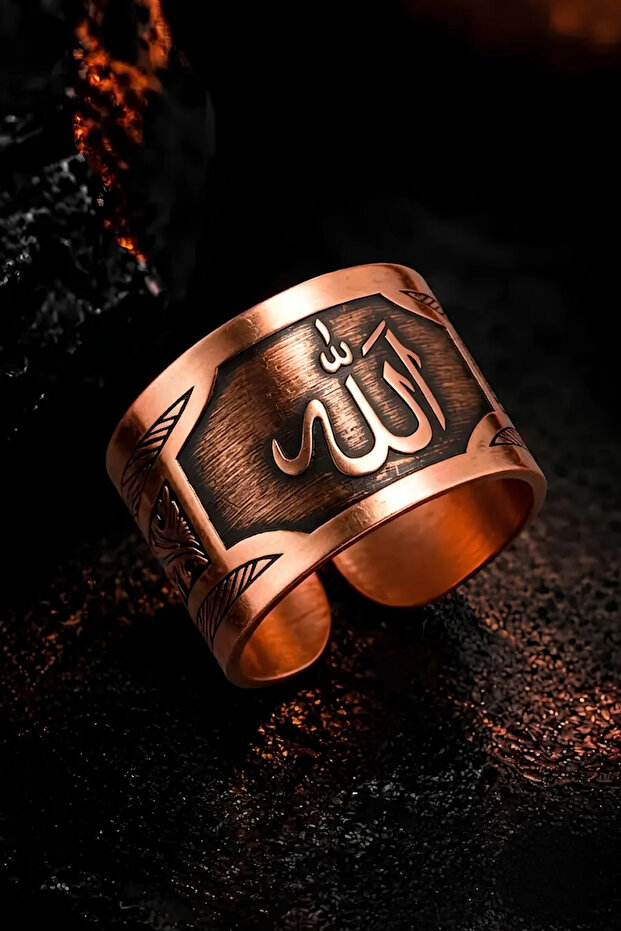 خاتم نحاسي للرجال مصنوع يدويًا مع كتابة اسم الله، خاتم نحاسي قابل للتعديل للرجال