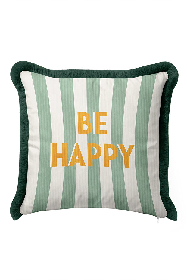 Striped Motto Elegant Fringed Pillowcase-Playful Summer Themed Boho Mint Black Tassel Throw Pillow Cover