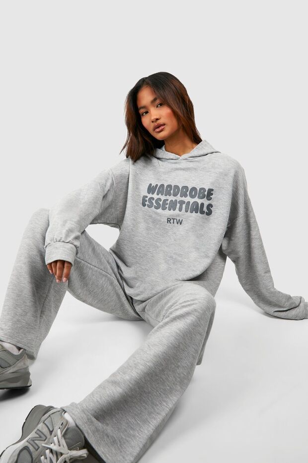 Wardrobe Essentials Rtw Tracksuit Set - Gray Printed Set Jogger Sweatshirt Wide Leg Hoodie