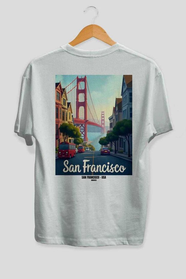 San Francisco Usa White Oversize Country City Back Printed Unisex T-Shirt 100% Cotton Premium