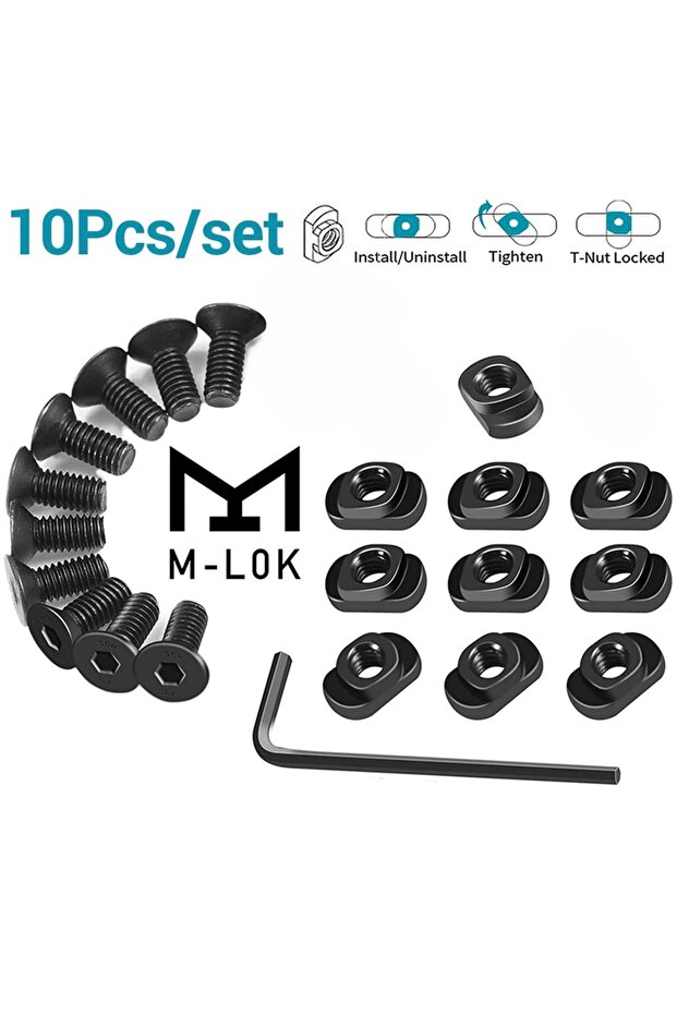 10 قطع من براغي وصواميل M-LOK بديلة، مجموعة براغي وصواميل T-Nut بديلة لقضبان MLOK