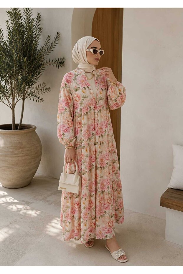 Women's Buttoned Modal Fabric Flowy Long Dress