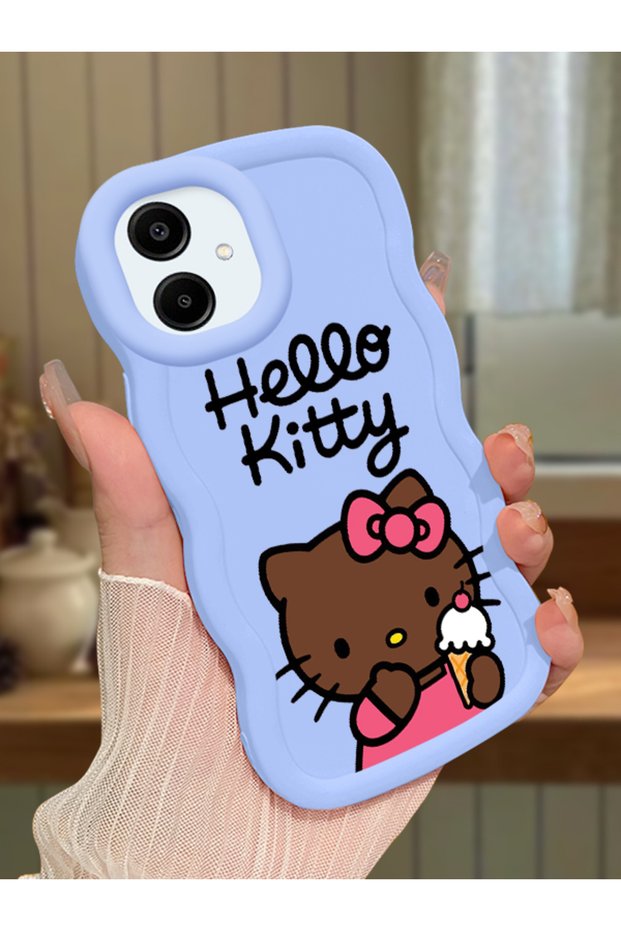 Samsung Galaxy A06 Compatible Case Camera Protector Blue Silicone Couple Phone Case Kitty Pattern