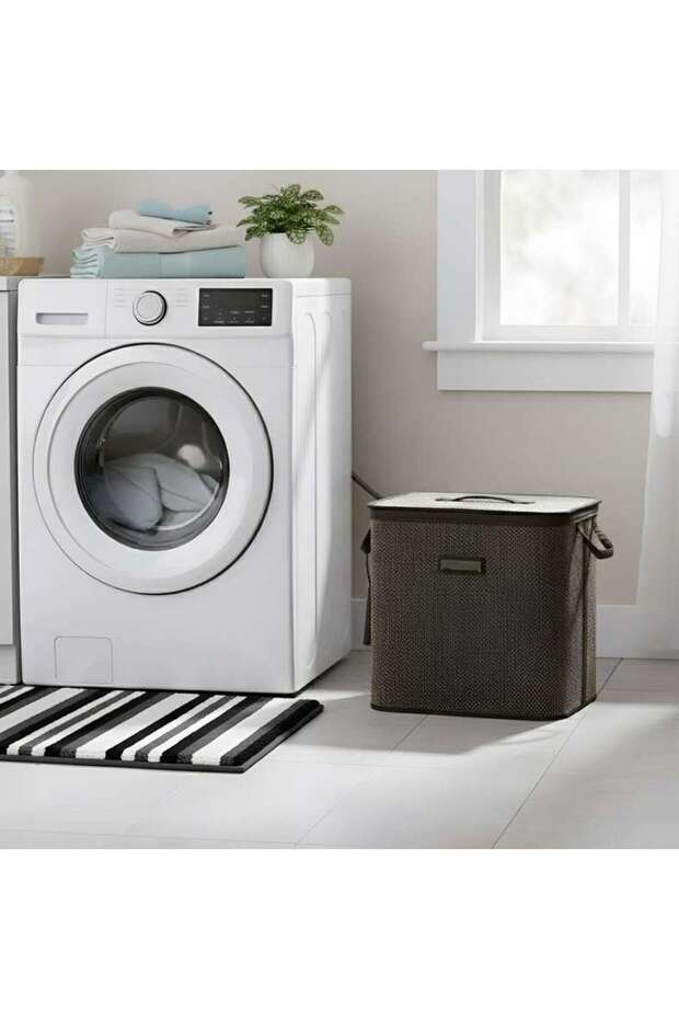 Dorian Bamboo Laundry Hamper with Handle 40x30x40cm-Natural/Black