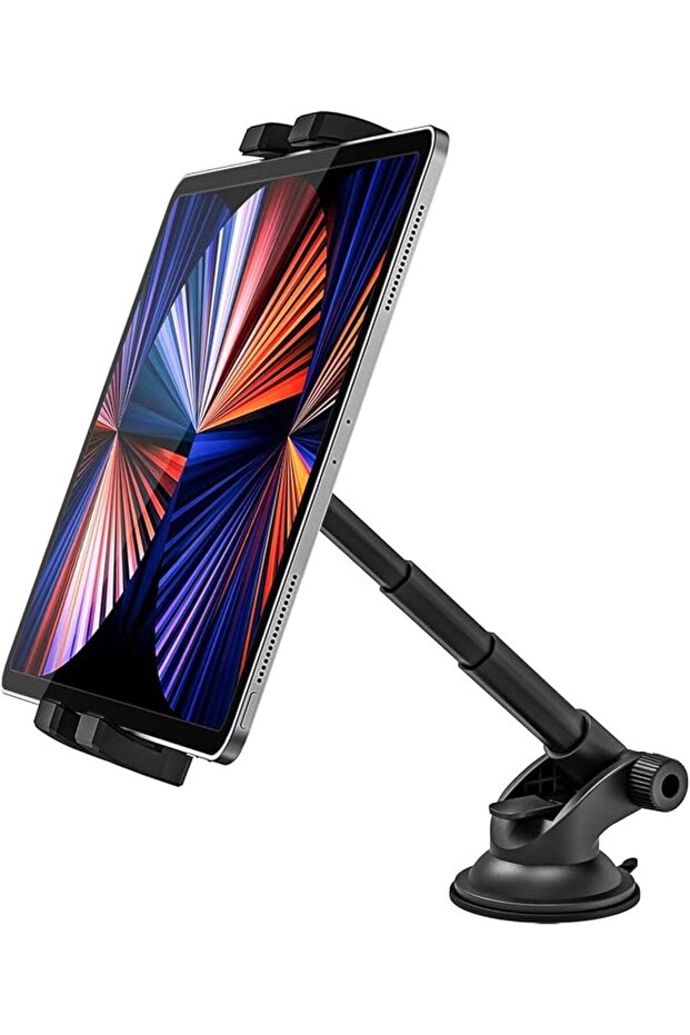 Car Tablet Mount, Dashboard Car Tablet Holder with Telescopic Arm, 360° Rotation Suction Cup Dash Stand