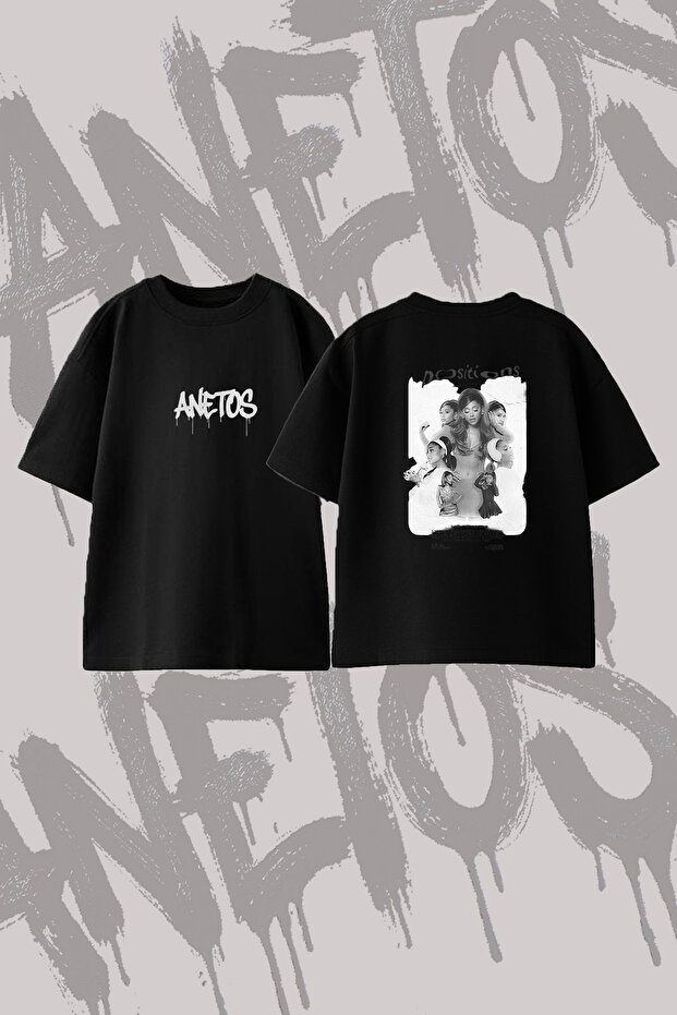 Ariana Grande_34 Design Back Printed Cotton Black Oversize T-Shirt