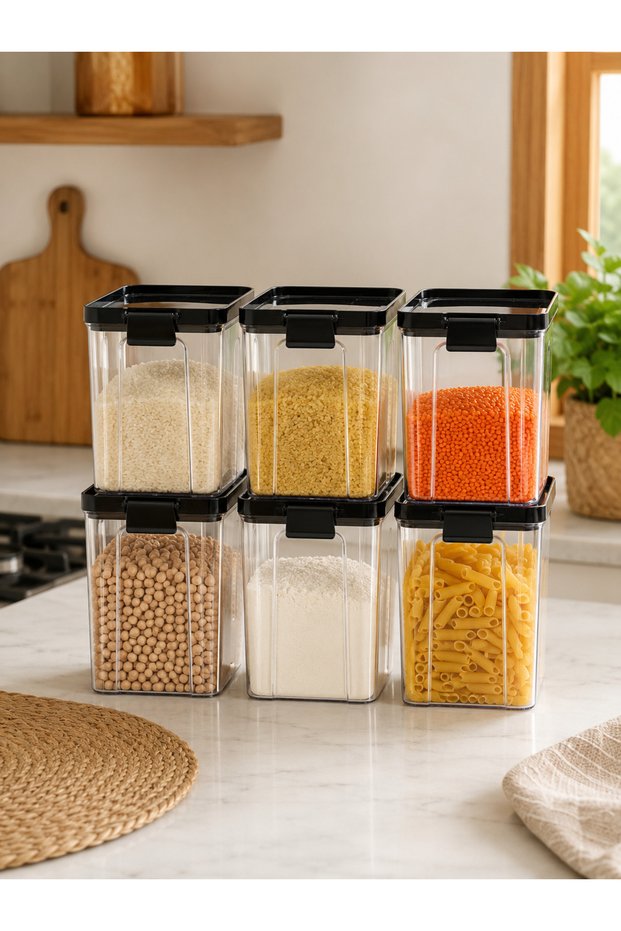 6 Pieces 1.3 L Transparent Airtight Food Storage Container Set Legumes and Dry Food Box