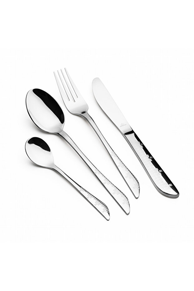 26-Piece Silver Stainless Steel Cutlery Set with Stand | Premium Flatware Collection