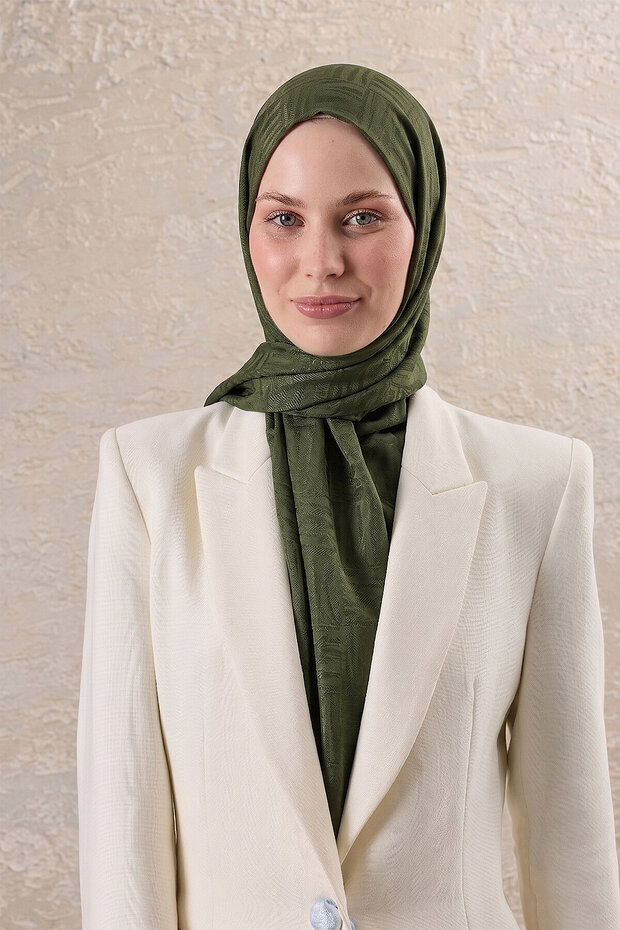 Dark Green Mosaic Pattern Ayrobin Jacquard Shawl