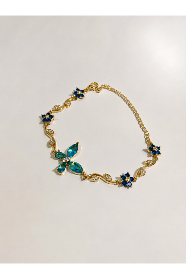 Blue Stone Tulip Bracelet with Butterfly Detail