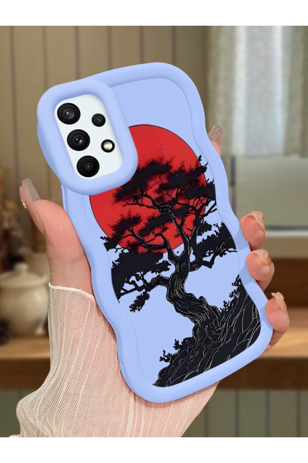 Samsung Galaxy A73 Compatible Case Camera Protector Blue Silicone Couple Phone Case Tree Pattern