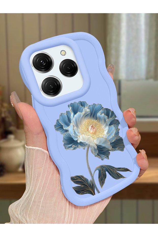 Tecno Spark 20 Pro Compatible Case Camera Protector Blue Silicone Couple Phone Case Floral Pattern