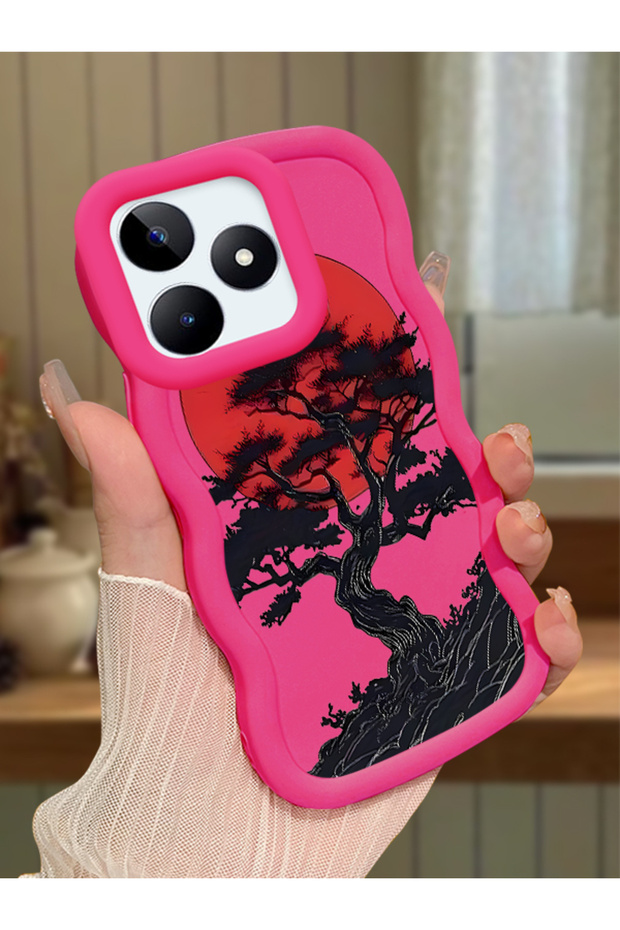 Realme Note 50 Compatible Case Camera Protector Red Silicone Couple Phone Case Tree Pattern