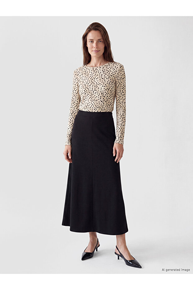 Esvab • Modern & Distinctive Modal Textured Flared Skirt with Waist Cord