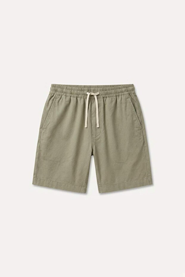 Relax Fit Elastic Tie Waist Khaki Bermuda Shorts I3858Ax26Au