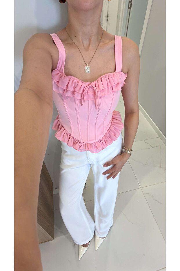 Lave Pink Flounce Corset Blouse