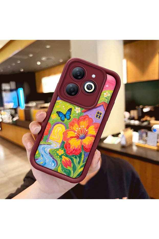 Tecno Spark 20/20C Compatible Case Camera Protector Burgundy Silicone Couple Phone Case Butterfly Pattern