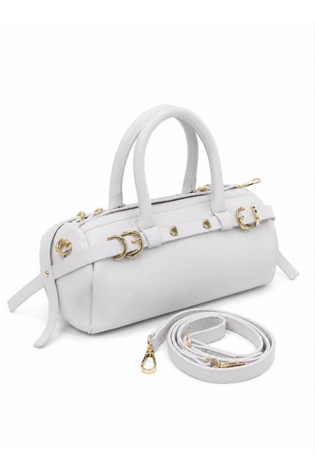 Justpolo Women's Medium-Sized Cylinder Model Hand and Shoulder Bag with Gold Accessories