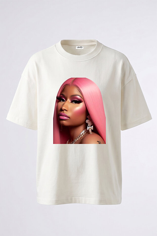 Nicki Minaj_14 Design Printed Oversize White T-Shirt