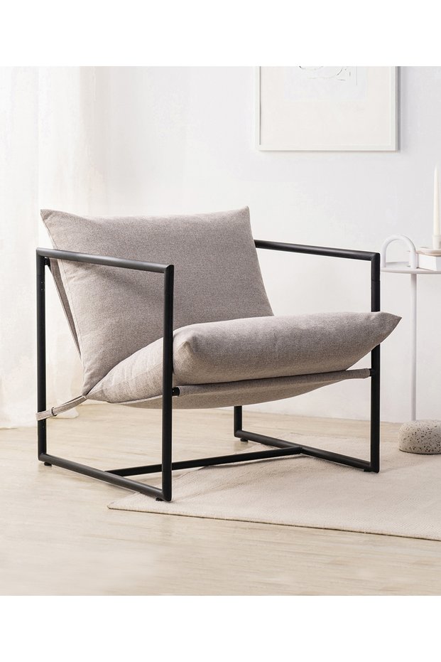 Aidan Sling Accent Chair/Metal Framed Armchair with Shredded Foam Cushioning, Oatmeal