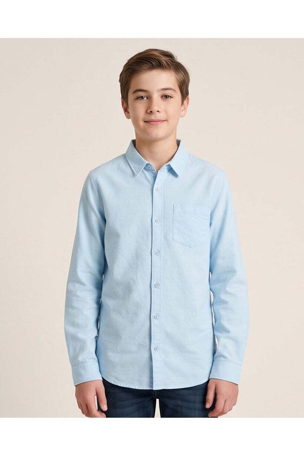 Senior Boys Sky Blue Long Sleeve Oxford Shirt