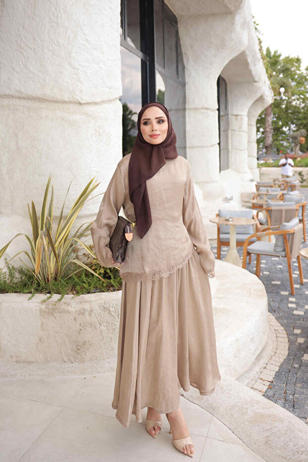 Satin Suit with Mink Lace Skirt