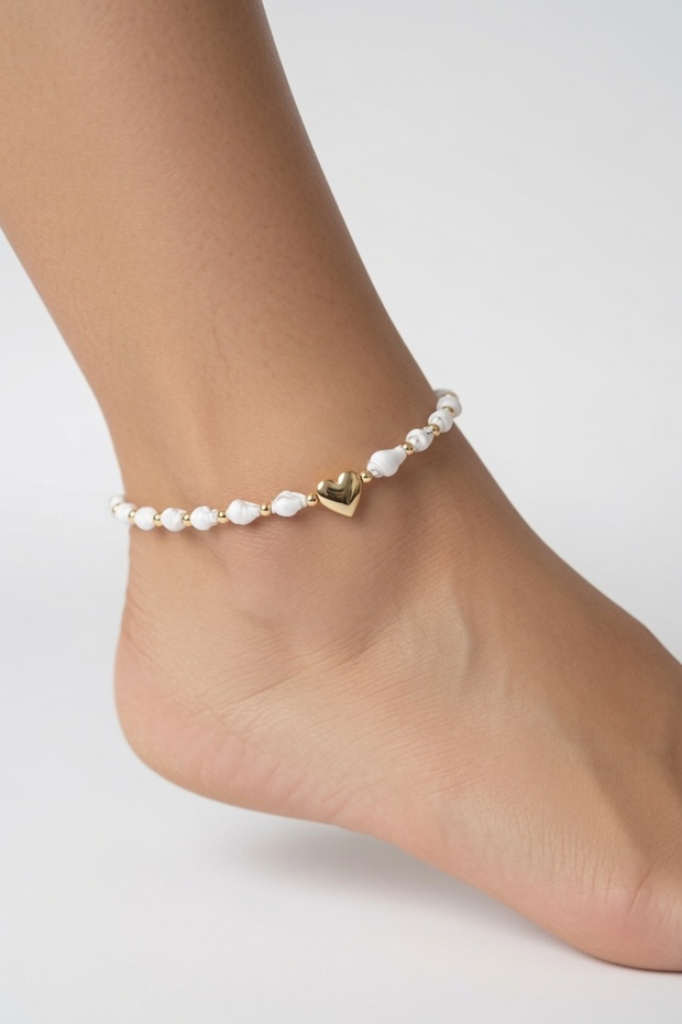 Heart-Shaped Anklet with Seashell Detail - Romantic Bohemian Beach Anklet