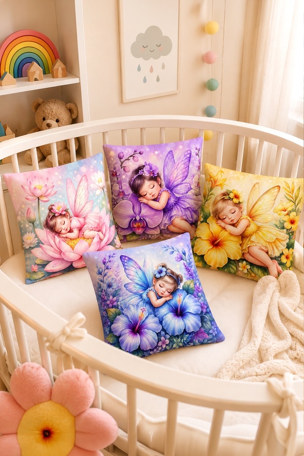 Sleeping Colorful Fairy Patterned 4-Piece Children's and Baby Pillowcase Set