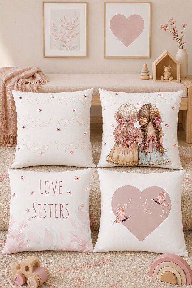 Braided Sisters Patterned 4-Piece Kids and Baby Throw Pillow Cover Set
