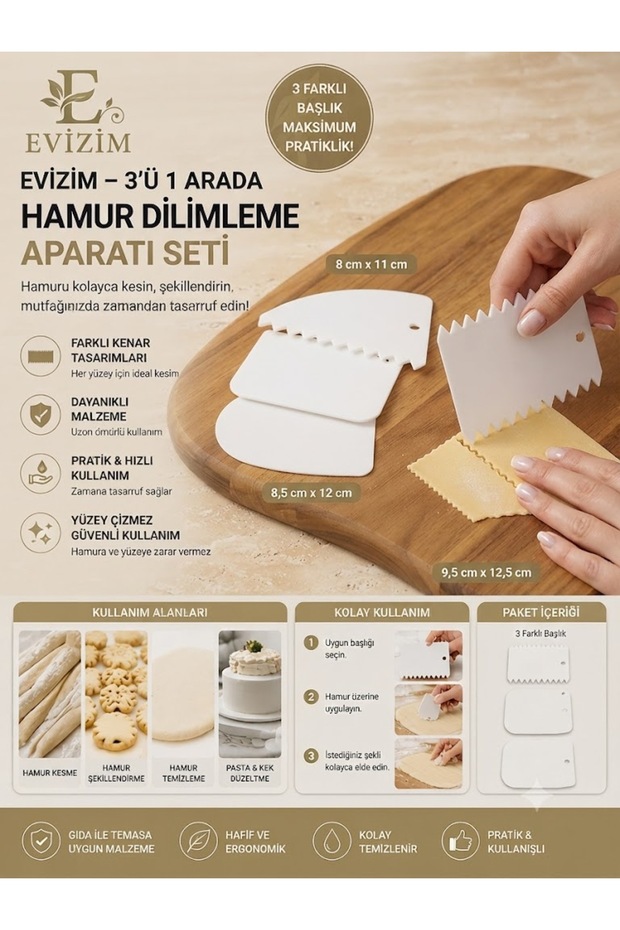 Dough Cutter Scraper Set of 3 Pastry Pizza Bread Shaping Apparatus