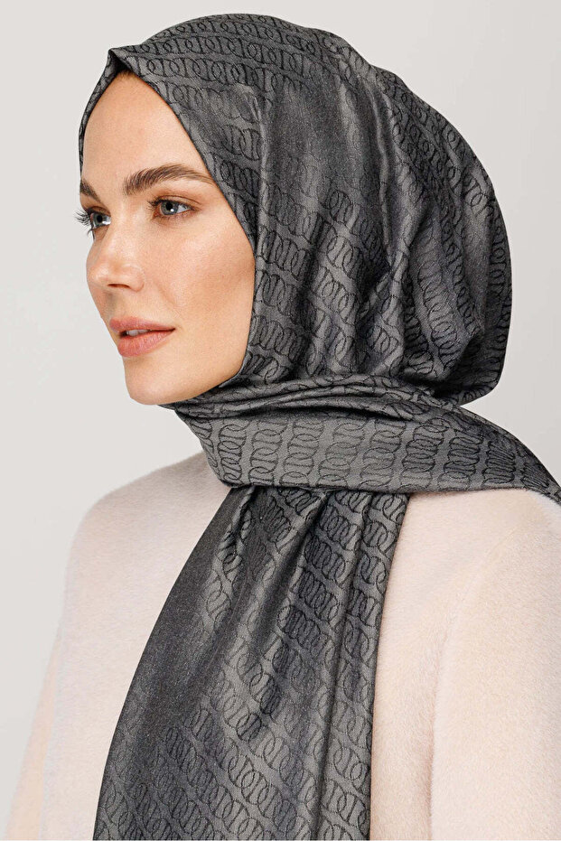 Chain Patterned Shimmering Jacquard Woven Women's Shawl 75X185 cm