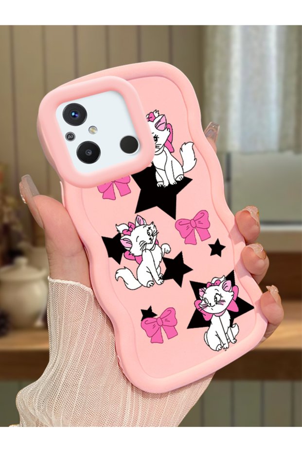Redmi 12C Compatible Case Camera Protector Pink Silicone Couple Phone Case Character Pattern