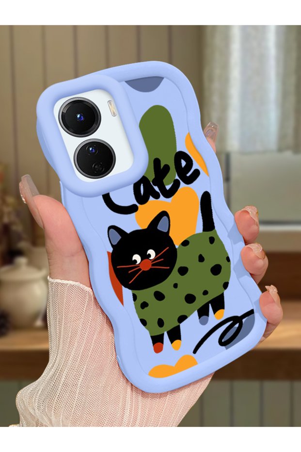 Vivo Y16 Compatible Case Camera Protector Blue Silicone Couple Phone Case Cat Pattern