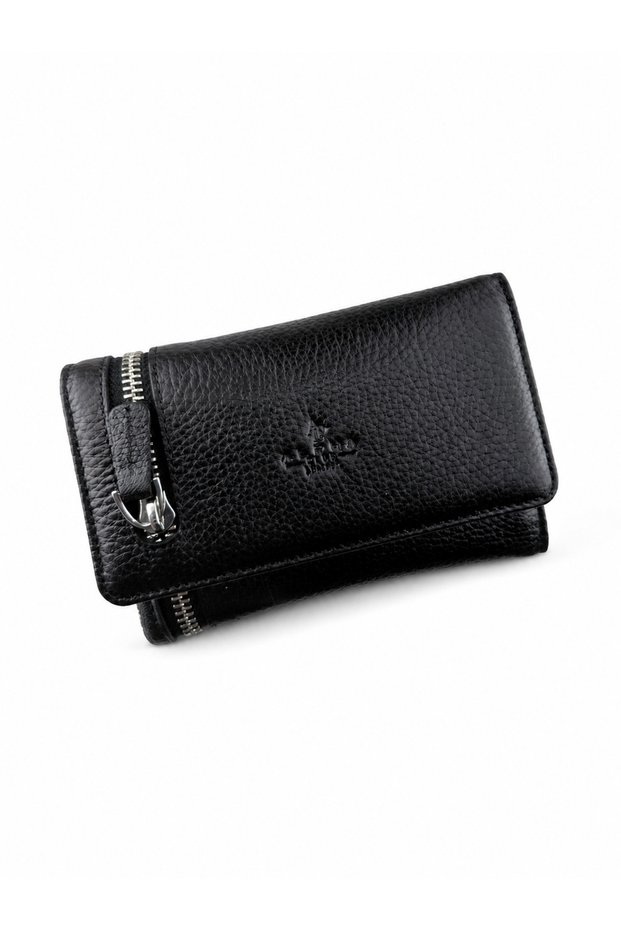 Men's Genuine Leather Zippered Multi-Compartment Card Holder Wallet