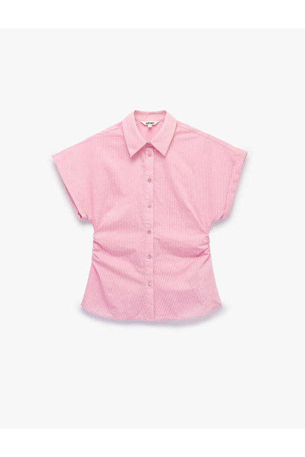 Slim Fit Cotton Salda Fabric Sleeveless Striped Shirt with Drape Detail