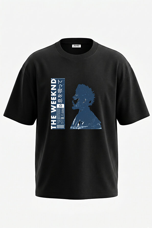 The Weeknd_57 Design Printed Oversize Black T-Shirt