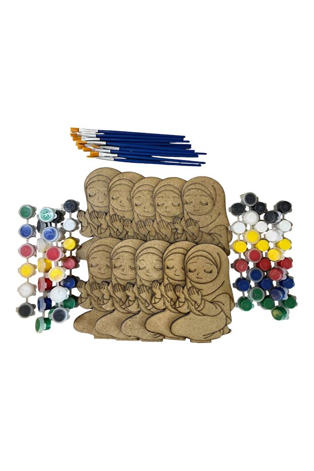 Coloring Set- Praying Girl 10 Pieces. 10 Paints + 10 Brushes + 10 Stand Legs as a Gift