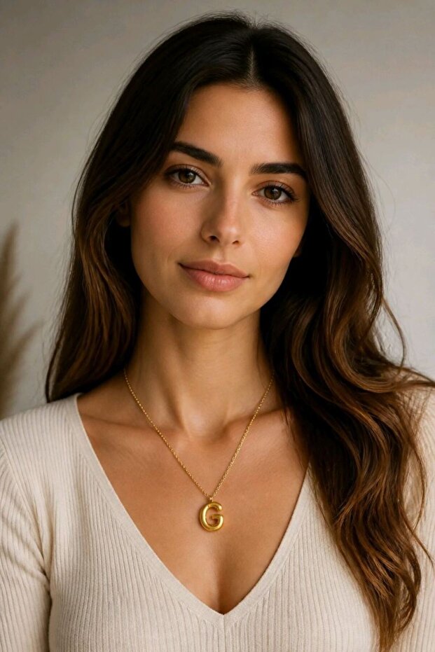 Yellow Color Embossed Steel Letter''G'' Flat Chain Necklace