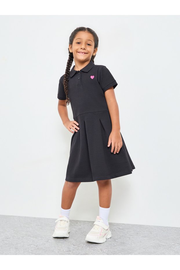 Girls Cotton Polo T-Shirt Dress With Flared Hem