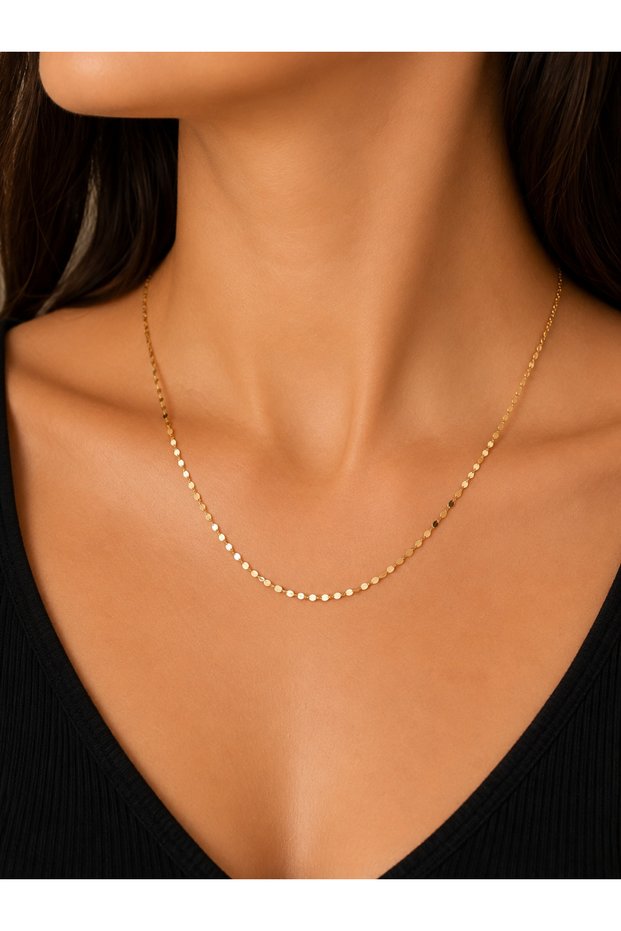 Women's Gold Color Sequin Chain Minimal Necklace